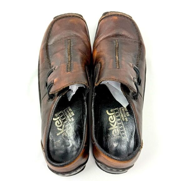 Rieker CELIA Brown Leather Factory Age Distressed Slip On Support Loafers - Picture 10 of 16
